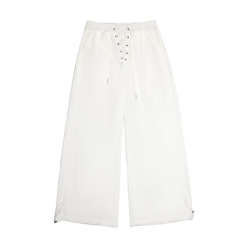 Yo ku ku (white moonlight) american retro niche design pants casual for women, loose slimming wide leg pants for women