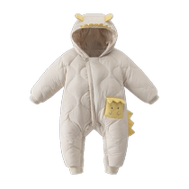 Good Bear Three-Proof Baby Winter Down Jacket One-piece Infant and Toddler Romper Suit Warm Baby Hooded Style Harness