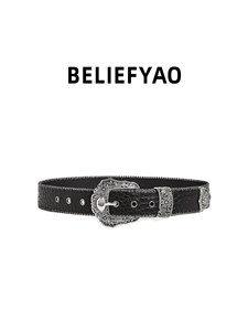 BELIEFYAO原创鳄鱼纹黑色腰带设计感小众美式复古y2k风皮带男女款