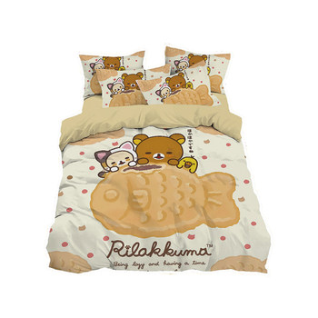Cute cartoon q version rilakkuma cotton home four-piece set of sheets, fitted sheets and quilt cover three-piece bedding set