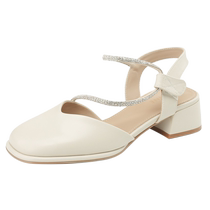 Daphne Baotou Sandals Womens 2024 New French Thick Heel Single Shoes Womens Summer Shallow Mouth Mary Jane Small Leather Shoes