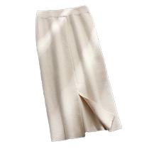 Short knitted skirt for women autumn and winter 150cm short high waist mid-length straight back slit hip skirt