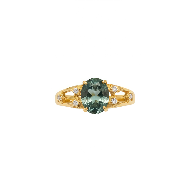 Leidy S925 silver plated real gold lake green star fall vintage 3 carat niche high-end temperament versatile ring for women