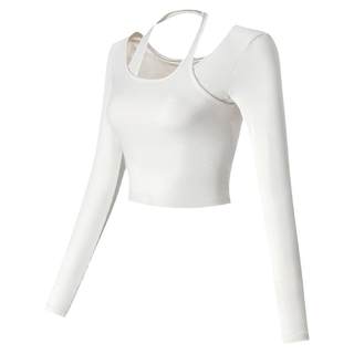 Lan pattern bra padded halter neck and navel exposed short fitness long sleeves