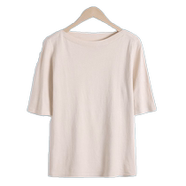 One-shoulder ice silk knitted short-sleeved T-shirt for women in summer thin loose slimming T-shirt temperament versatile one-line collar top
