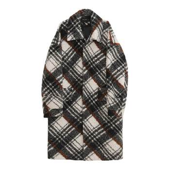 ເສື້ອຄຸມຂົນແກະລະດູຫນາວຜູ້ຊາຍ Loose Sheepshear Wool Plaid Windbreaker Mid-Length Thick Jacket Original