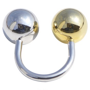 Gold and silver ball design open adjustable ring