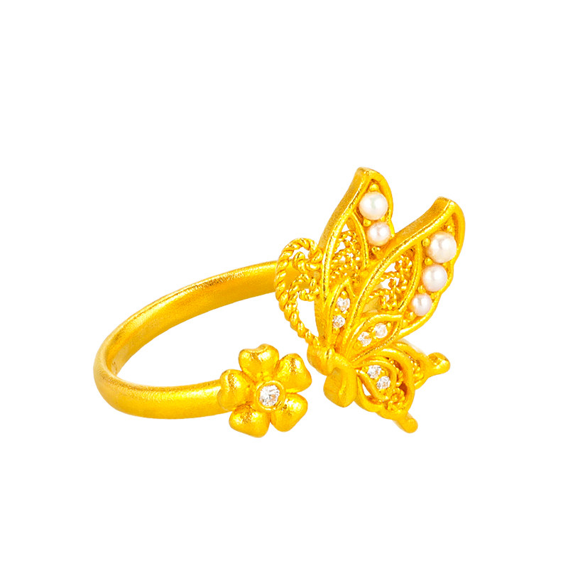 De Share Lilac jewelry gold ring women's pure gold 999 inlaid ring butterfly fluttering Chinese Valentine's Day gift