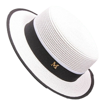 Hat womens summer sunshade beach hat sun protection flat brim sun straw hat flat top British small fresh top hat comfortable