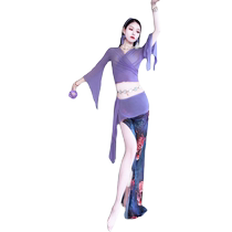 Belly dance clothing 2024 summer new oriental dance practice clothing straps purple blue printed skirt dance suit