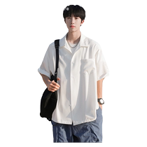 Pull-back short-sleeved shirt for men in summer thin style boys trendy brand lapel boyish casual shirt to wear loose jacket