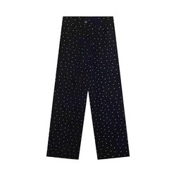 Black wave dot casual pants female spring new high -waisted large size, fat MM loose, thin pear -shaped body wide -leg pants