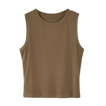 2025 Spring/Summer European and American Style Retro Round Neck Vest Fashion High-Waisted Short Crop Top Internet Celebrity T-Shirt Sleeveless Top for Women