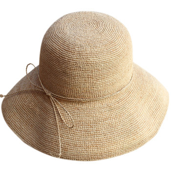 Natural raffia hat for women with large summer brim for beach travel