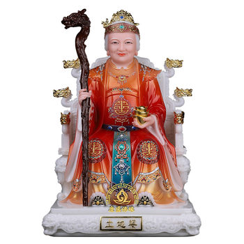 Figurines of the God of Land and Goddess of Land Made of Synthetic White Marble with Painted Decorations, Featuring the God of Wealth and the God of Land, Suitable for Worship and as Ornaments