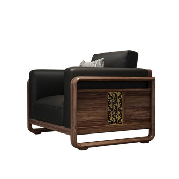 Solid wood sofa black gold new chinese style head layer genuine leather Solid wood sofa black gold new chinese style head layer genuine leather