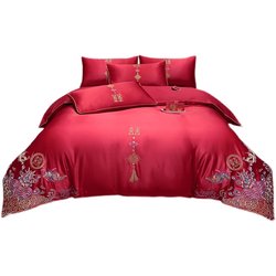 High -end European wedding four -piece all -piece all -cotton big red embroidery quilt cotton wedding bed supplies with wedding room