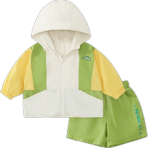 (UPF50) Qiqi Xiong childrens sun protection clothing set baby sun protection clothing two-piece set boy UV protection thin