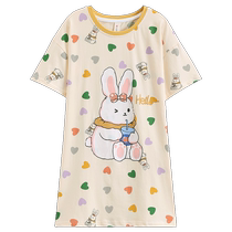 Fenton Girls Nightgown Summer Short Sleeve Pure Cotton Thin Pajama Dress Children Girls Middle-aged Baby Cotton Home Clothes