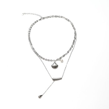 Shell texture design pearl necklace accessories women's tassel pendant necklace double layer stacking necklace clavicle chain