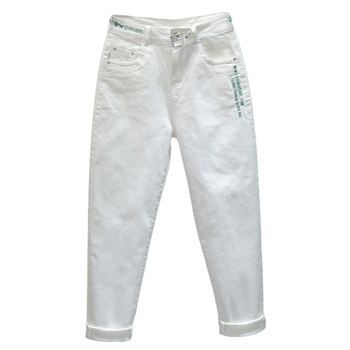 Jeans ສໍາລັບແມ່ຍິງສີຂາວພາກຮຽນ spring ແລະ summer 2024 ໃຫມ່ slimming ວ່າງ elastic ຕີນຂະຫນາດນ້ອຍ harem pants ແອວສູງ embroidered carrot pants