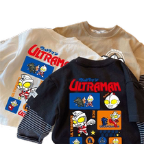 Pure cotton childrens T-shirt long-sleeved cartoon clothes spring and autumn fake two-piece bottoming shirts for men and women baby autumn tops t trendy
