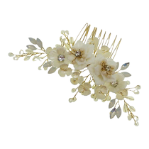 2021 Wholesale Amazon Bridal Hair Brush Accessories Golden Handmade Ceramic Flower Fashion Wedding Hair Accessories