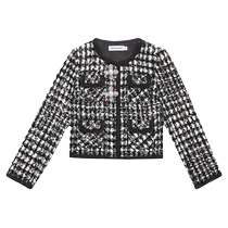 self-portrait 2023 autumn and winter black plaid elegant small fragrance round neck short top jacket