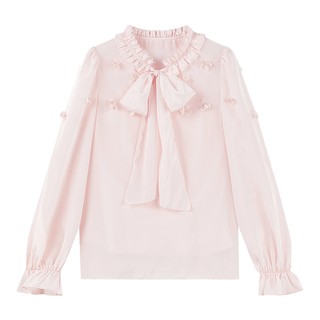 MISSCOCOON可可尼宽松蕾丝衫女2026春季新款白色蝴蝶结设计雪纺衫