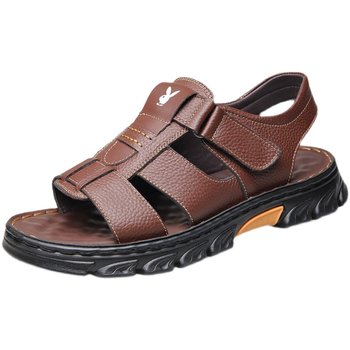 Playboy Sandals 2024 New Summer Breathable ຫນັງແທ້ Soft Sole ຂັບລົດຫາດຊາຍເກີບບາດເຈັບແລະເກີບແຕະສໍາລັບຜູ້ຊາຍ.