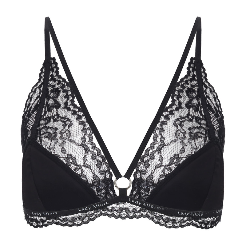 Front button hollow lace back push-up bra for women