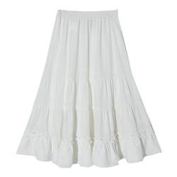 Shaoyaoju Girl Dark Flower's White Dream Cake Skirt ຂອງແມ່ຍິງພາກຮຽນ spring ແລະດູໃບໄມ້ລົ່ນແອວສູງ Slimming ແບບກາງຂອງຄວາມຍາວ.