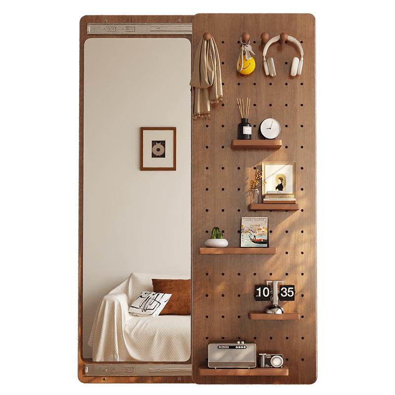 Sanmeng antique solid wood sliding hole board dressing mirror