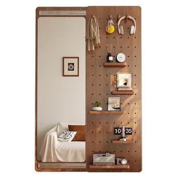 Medieval style solid wood hole board full-length mirror