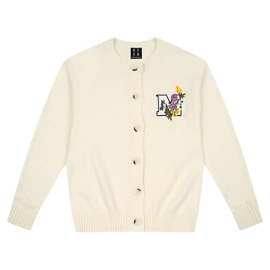 MEDM 线条花卉刺绣休闲开衫毛衣春秋男女慵懒宽松情侣针织衫外套