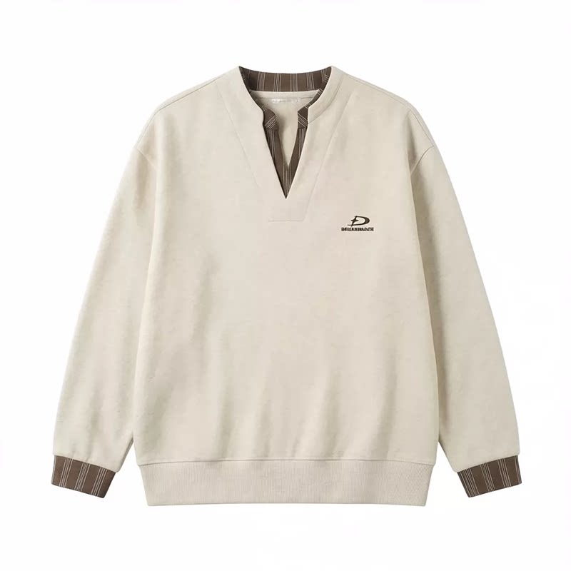 Dream made college style fake two-piece embroidered contrasting V-neck sweatshirt for men and women in autumn high-smart wear tops