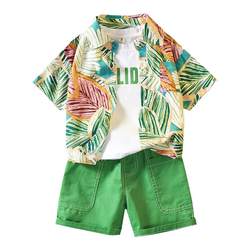 Boys Summer Suit 2024 New Hong Kong Style Children's Floral Shirt Children's Day Performance Clothes Boys Beach Vacation Street Fighting