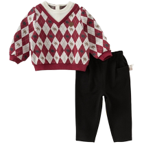 David Bella trousers suit 2024 autumn new boys college style fake two-piece sweater casual pants two-piece set