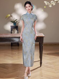 真开襟改良旗袍连衣裙妈妈复古2026年新款蓝日常新中式民国风蓝色