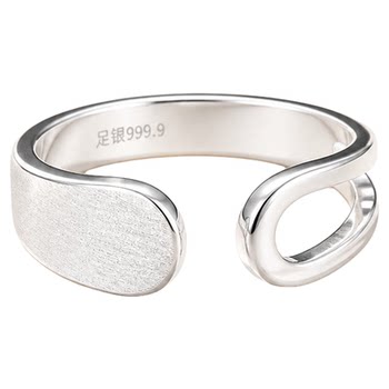 Pure silver 9999 light luxury niche double line half window ring