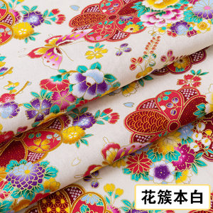 和风烫金纯棉布料日本日式印花布全棉麻布汉服旗袍衣服装面料清仓