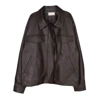 Retro pu texture lapel solid color jacket top coat