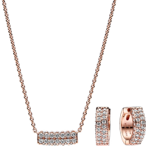 Chinese Valentines Day gift] Pandora Pandora double-row Pavé pavé necklace necklace earrings set sparkling gift