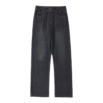 American vibe style pants for men niche retro jacquard jeans heavy-duty washed straight wide-leg trousers