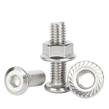 304 ສະແຕນເລດຫົວຮາບພຽງ hexagon screws and nuts set flange nuts furniture bolts and screws