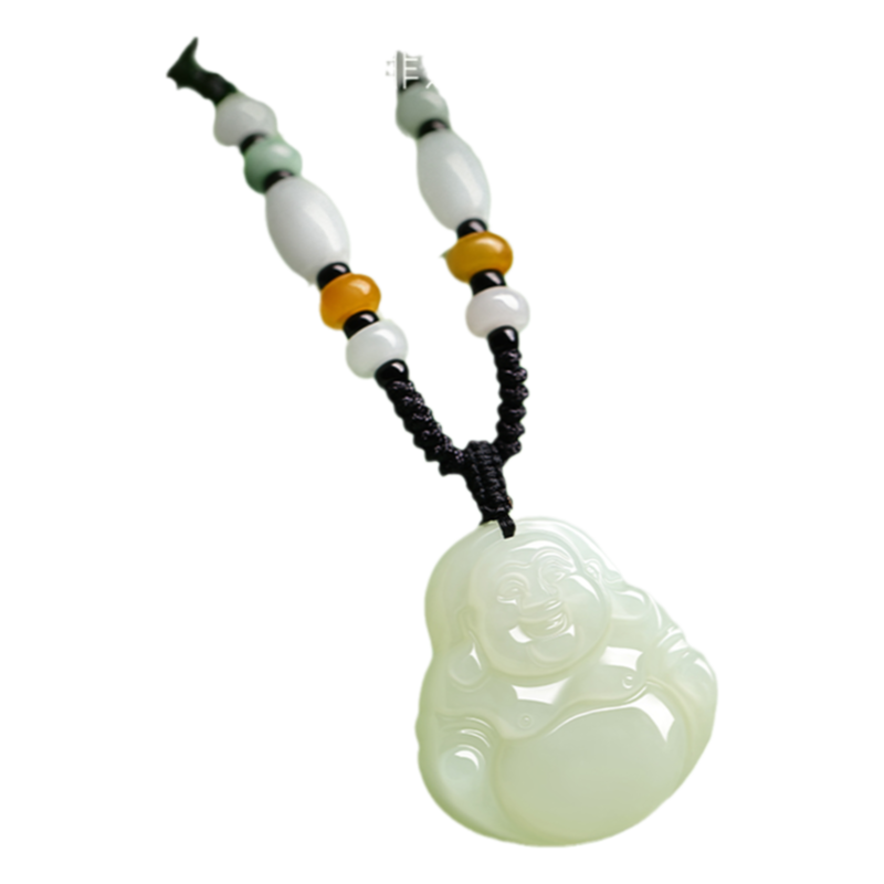 セール Y31)中国和田玉水滴形精彫笑仏弥勒仏像玉牌玉吊墜開運玉器貴重白玉 天然正品真和田玉弥勒佛吊坠女玉器玉石项链编绳玉佩佛公挂坠玉佛