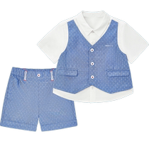 (Same style in the mall) British boy suit fake two-piece vest shirt 2024 summer baby boy is handsome and cute