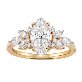2 carat marquise petal ring for women 925 silver gold plated