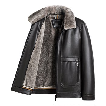 Montagut men's leather jacket pu leather plus velvet lining