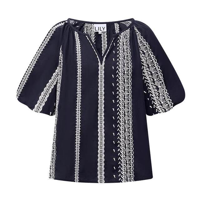 ເສື້ອແຂນຍາວ LILY lantern sleeve French pullover cotton lace shirt